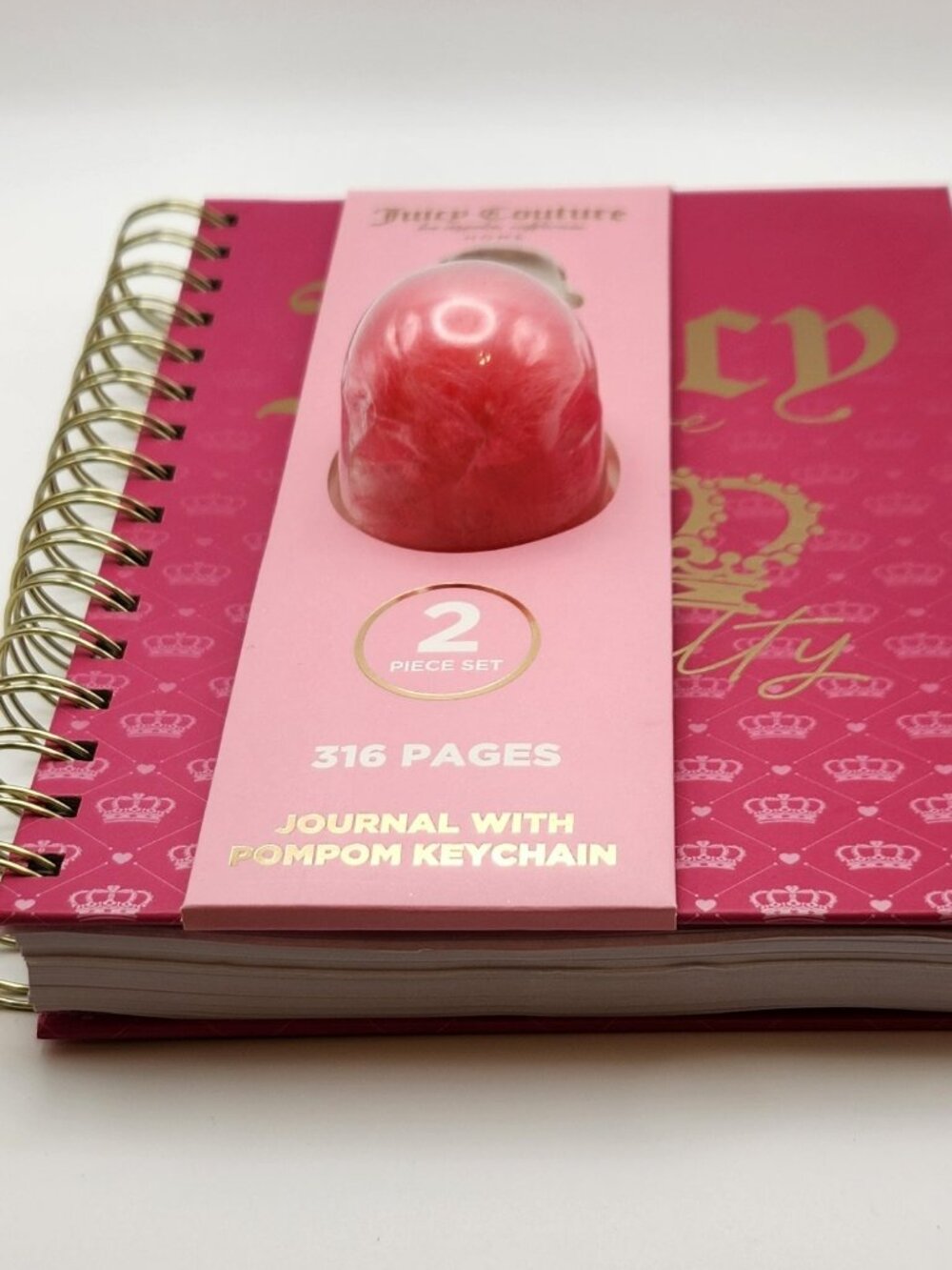 Juicy Couture Journal spiral bound 316 pgs pink with pom pom keychain BRAND NEW